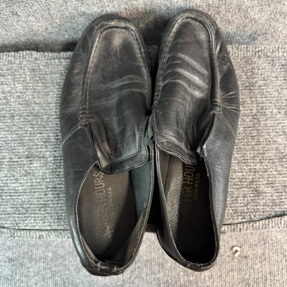 After Hours Mens Black Leather Slip On Loafers Moc Toe Dress Shoes Made in USA 9